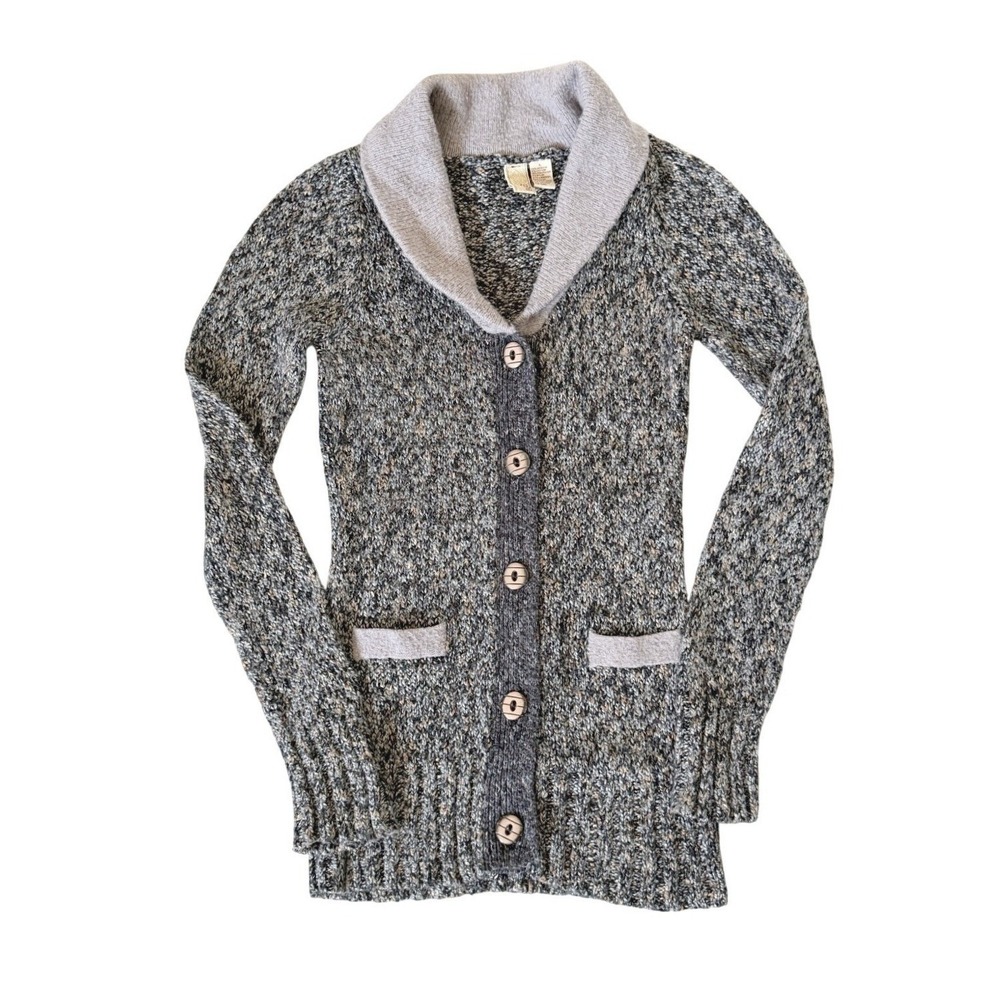 BKE Womens L Gray Marled Knit Shawl Collar Longline Cardigan Rory Gilmore